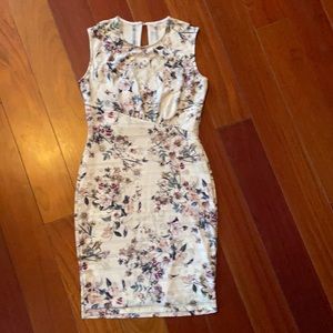 Bodycon Cream and Lilac Floral Dress from Venus L